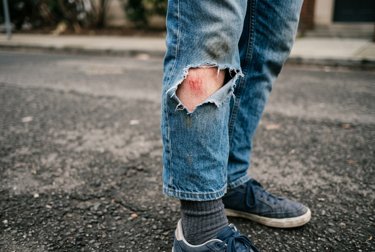 Bein nach Sturz in Jeans